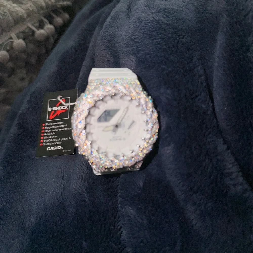 G-Shock White Watch with Sparkling Crystal Bezel